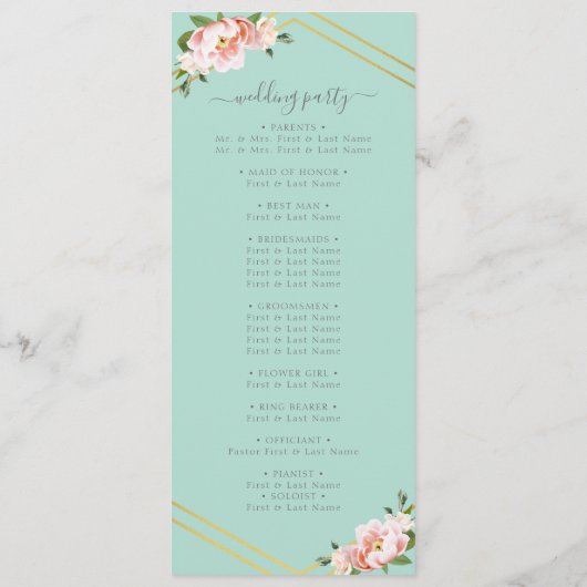Programme Floral Blush Gold Mint vert Mariage (Dos)