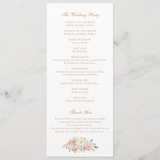 Programme Floral Blush Rose Vert Crest Monogramme Mariage (Dos)