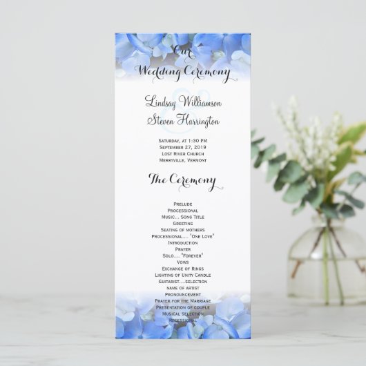 Programme Floral Bordure Bleu Hydrangea Mariage grand progra (Debout devant)