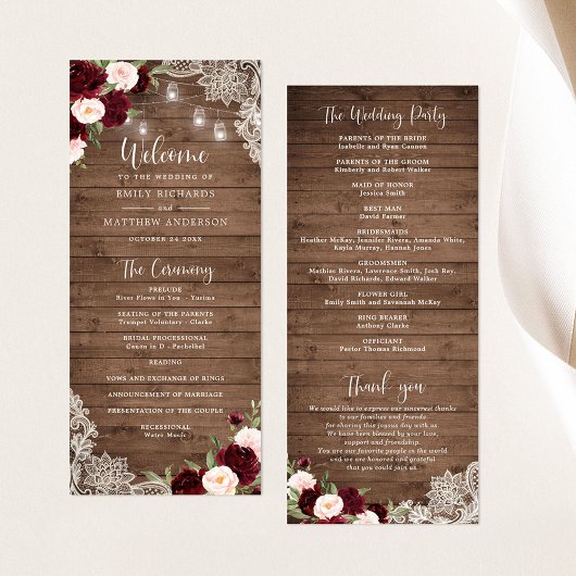 Programme Floral Bourgogne Russe dentelle de bois Lumières