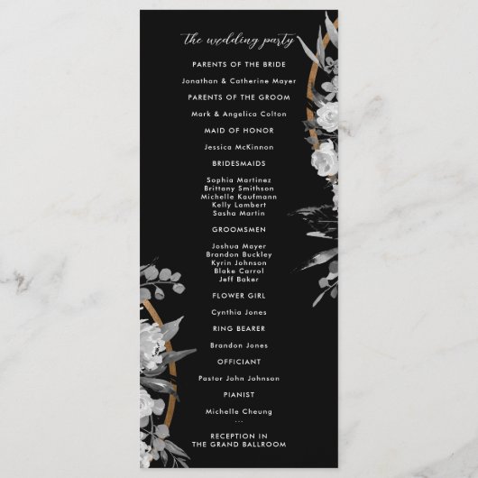 Programme Floral d'aquarelle noir et blanc moderne (Dos)