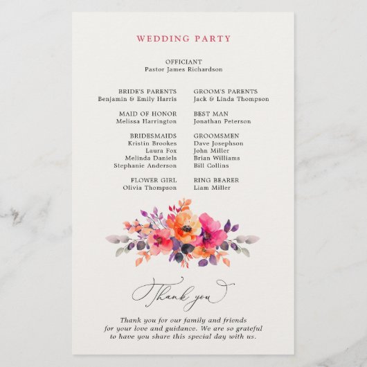 Programme floral d'aquarelle rose vif (Dos)