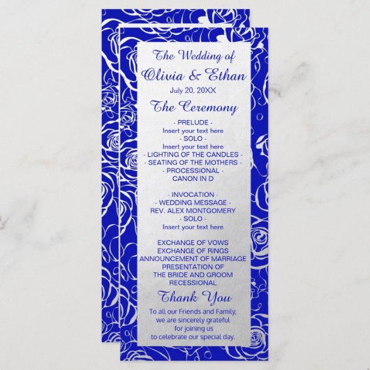 Programme Floral d'argent moderne sur Royal Blue (Devant / Derrière)