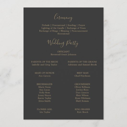 Programme Floral doré | Mariage plat crème et or (Dos)