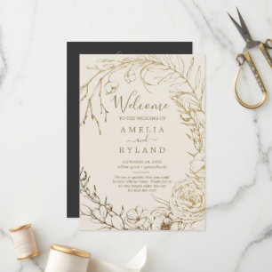 Programme Floral doré Mariage plat crème et or