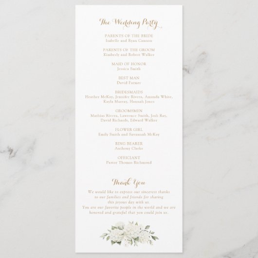Programme Floral Elegant Blanc Hydrangea Crest Mariage (Dos)