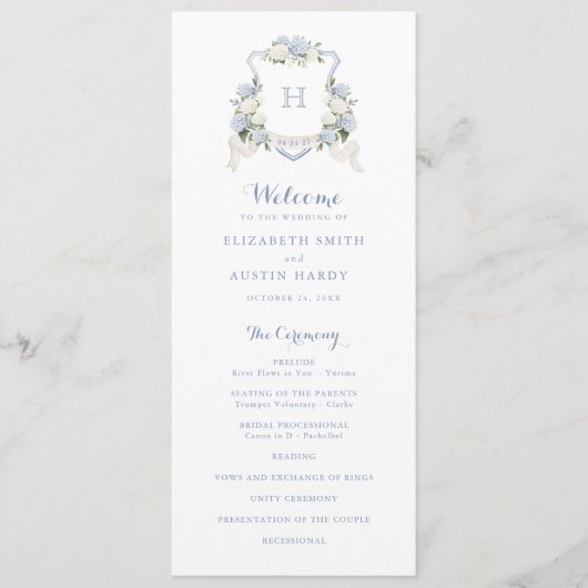 Programme Floral Elegant Blue Hydrangea Crest Mariage (Devant)