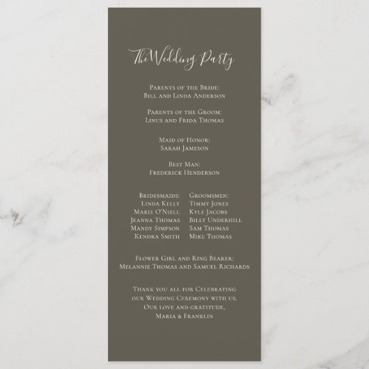 Programme Floral Elegant Simple Mariage Ceremony Feuilles (Dos)