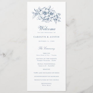 Programme Floral Elegant Vintage Botanique Bleu Mariage