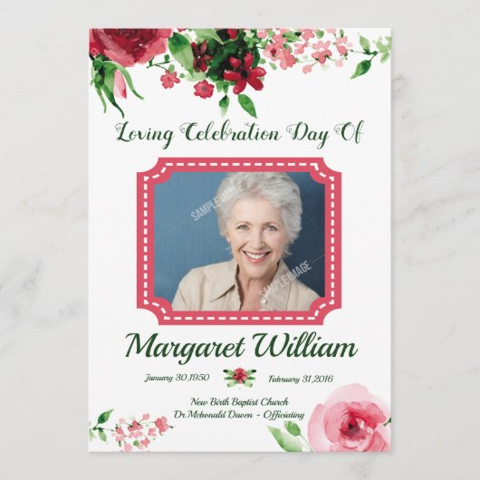 Programme Floral Funeral Program Card Template  (Devant)