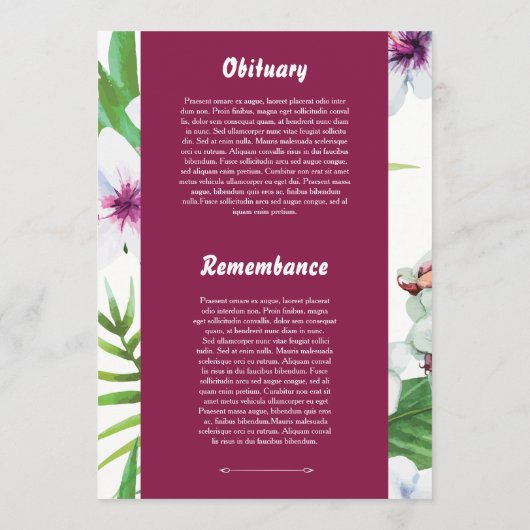 Programme Floral Funeral Program Card Template (Dos)