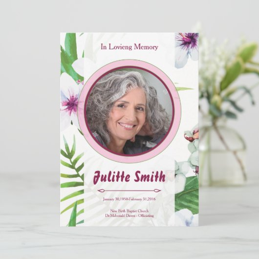 Programme Floral Funeral Program Card Template (Debout devant)