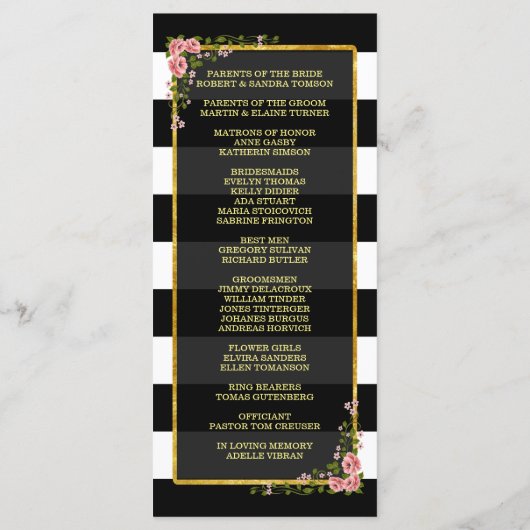 Programme Floral Gold Foil Stripe Mariage Cérémonie Programm (Dos)