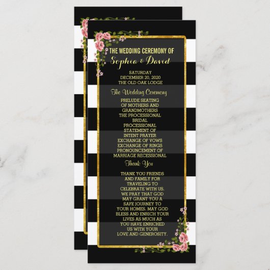 Programme Floral Gold Foil Stripe Mariage Cérémonie Programm (Devant / Derrière)