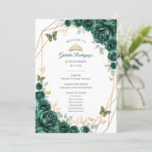 Programme Floral Green Gold Quinceanera Order of Events (Debout devant)