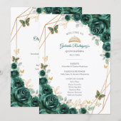 Programme Floral Green Gold Quinceanera Order of Events (Devant / Derrière)
