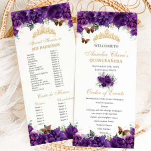 Programme Floral mauve foncé Quinceañera Ordre des événement