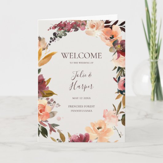 Programme Floral Orange Bourgogne | Mariage plié beige (Devant)