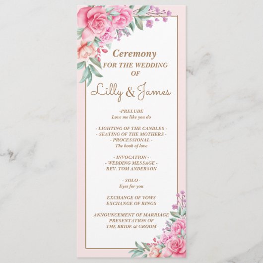 Programme Floral rose Mariage géométrique (Devant)