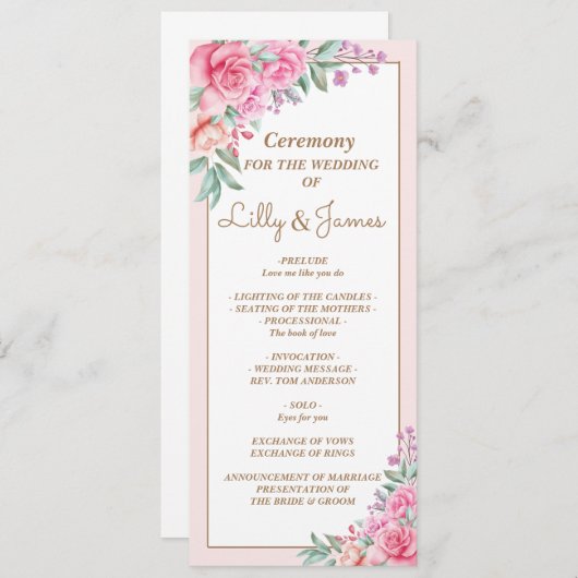 Programme Floral rose Mariage géométrique (Devant / Derrière)