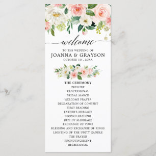 Programme Florales rose pâle Mariage botanique moderne