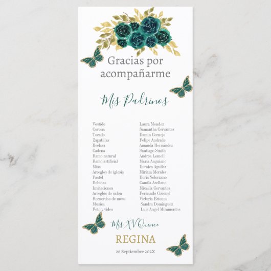 Programme Flore verdoyante Quinceañera (Dos)