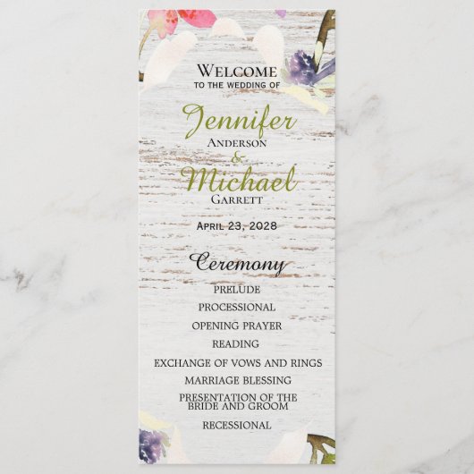 Programme Flores roses rustiques sur Mariage de bois blanc (Devant)