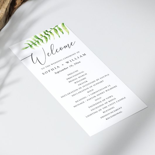 Programme Fougère aquarelle. Écriture botanique de mariage f