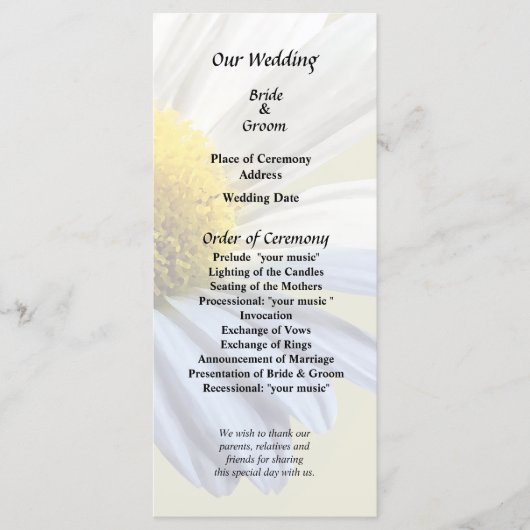 Programme Fournitures de mariage Daisy Shadow and Light (Devant)