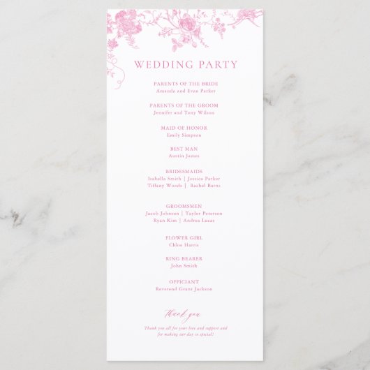 Programme Français Toile Classic Rose Floral Mariage (Dos)