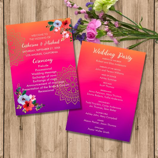 Programme Fuchsia rose orange violet brillant et gras floral