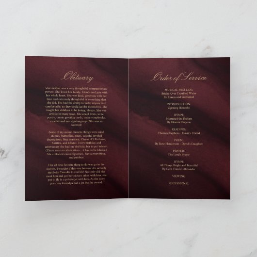 Programme Funérailles Bourgogne & Or |Programme Memorial (Intérieur)