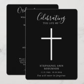 Programme Funérailles Croix simple Noir Blanc Ordre du servi (Devant / Derrière)