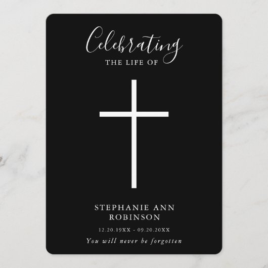 Programme Funérailles Croix simple Noir Blanc Ordre du servi (Devant)