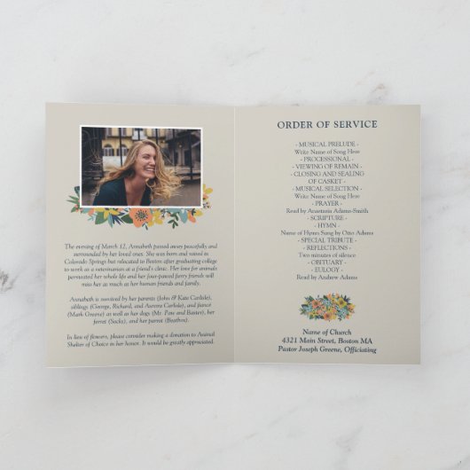 Programme Funérailles de collection de photos florales jaune (Intérieur)