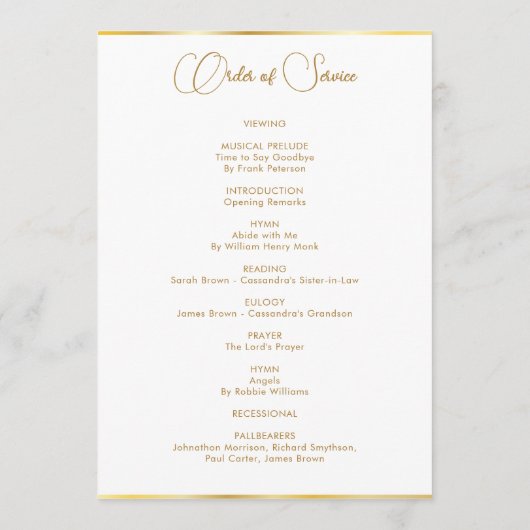 Programme Funérailles de photo Gold Rim (Dos)