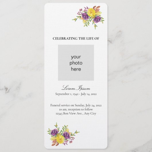 Programme Funérailles du Spray botanique jaune et violet (Devant)