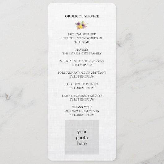 Programme Funérailles du Spray botanique jaune et violet (Dos)