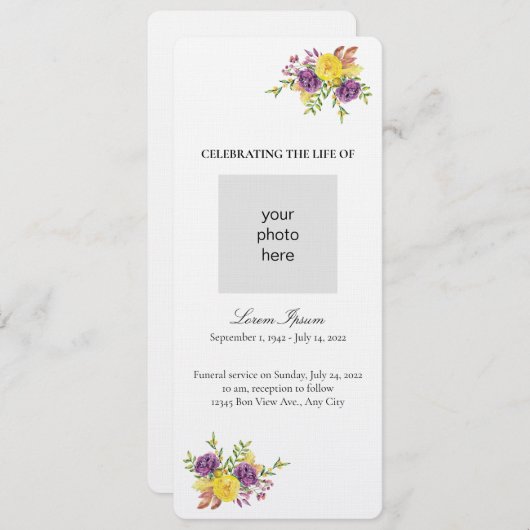 Programme Funérailles du Spray botanique jaune et violet (Devant / Derrière)