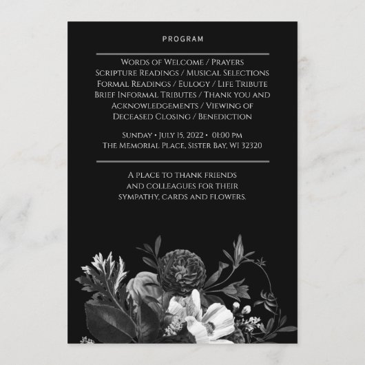 Programme Funérailles florales noires et blanches (Dos)