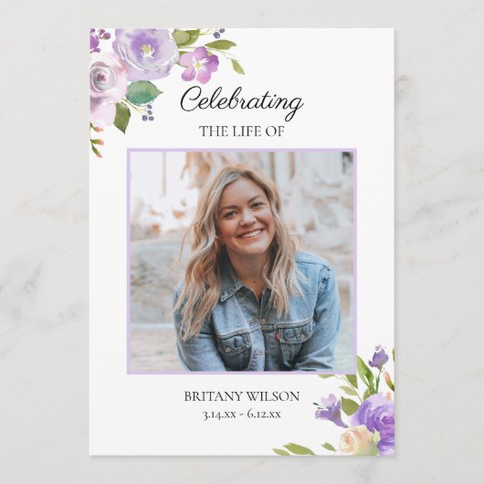 Programme Funérailles florales violettes Ordre de service (Devant)