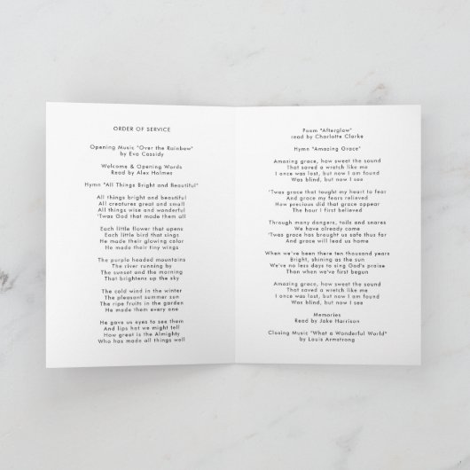 Programme Funérailles modernes | Célébration de la vie pliée (Intérieur)