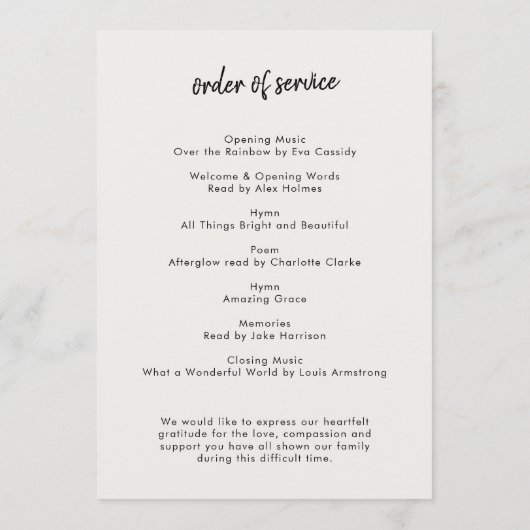 Programme Funérailles modernes | Célébration de l'ordre de s (Dos)