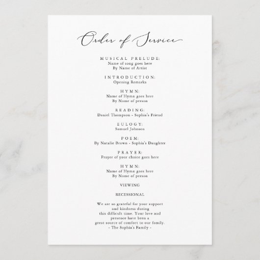 Programme Funérailles nécrologie Ordre de service Photo Mémo (Dos)