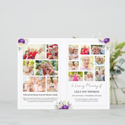 Programme funéraire avec fleurs violettes et crème (Debout devant)