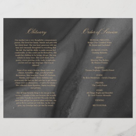 Programme funéraire Black & Gold | Ordre de servic (Dos)