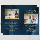 Programme funéraire bleu et or | Ordre de service (Devant / Derrière)