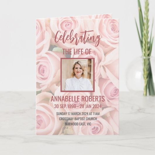 Programme funéraire - Bouquet de roses douces rose (Devant)