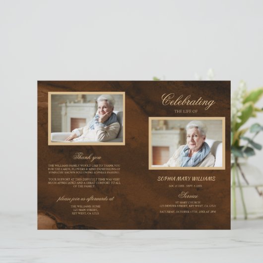 Programme funéraire bronze et or | Ordre de servic (Debout devant)