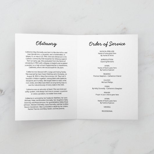 Programme funéraire | Carte de commande Gold blanc (Intérieur)